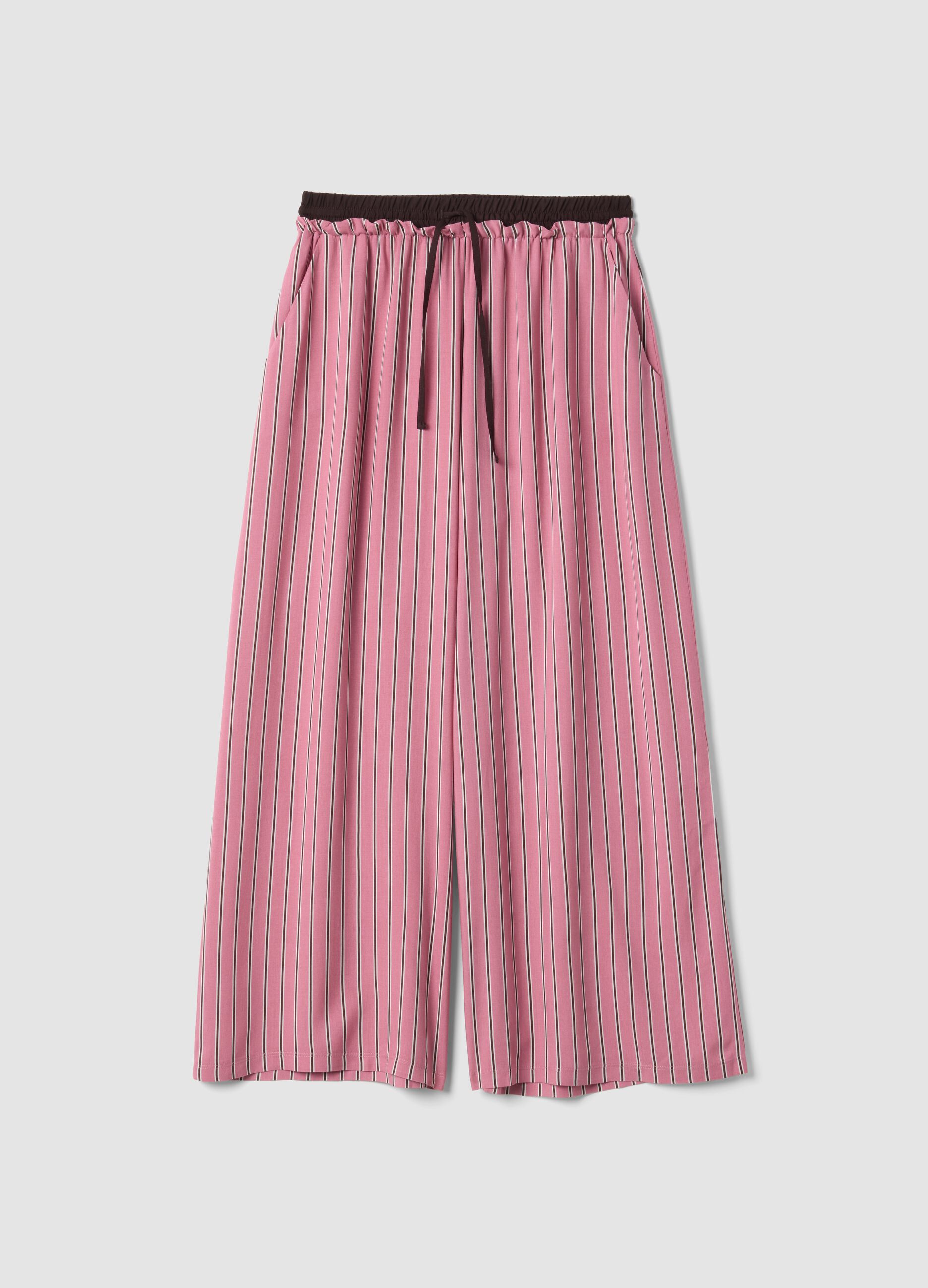 Pink pure viscose striped pyjama trousers