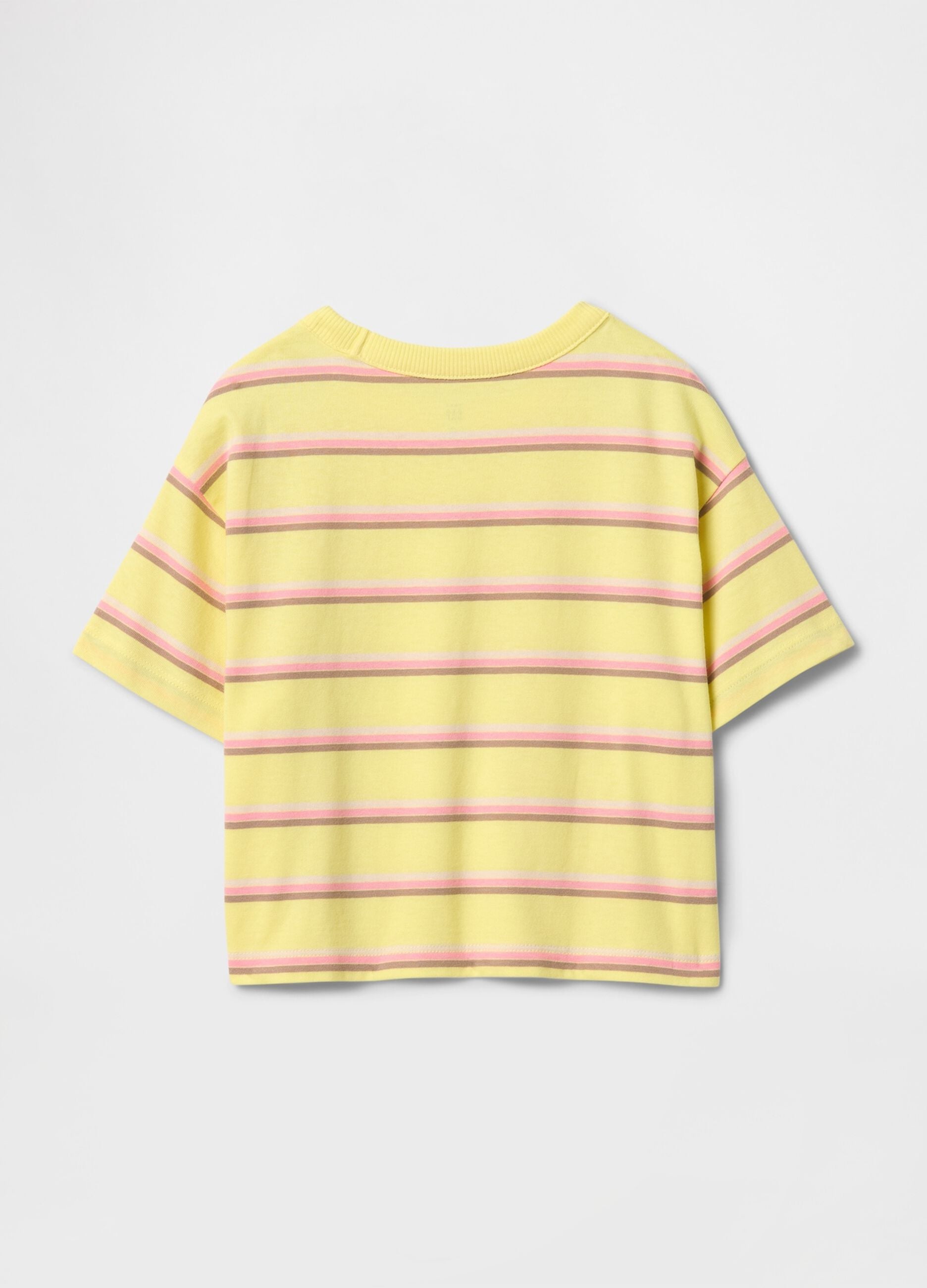 Yellow and pink striped cotton t-shirt for girls