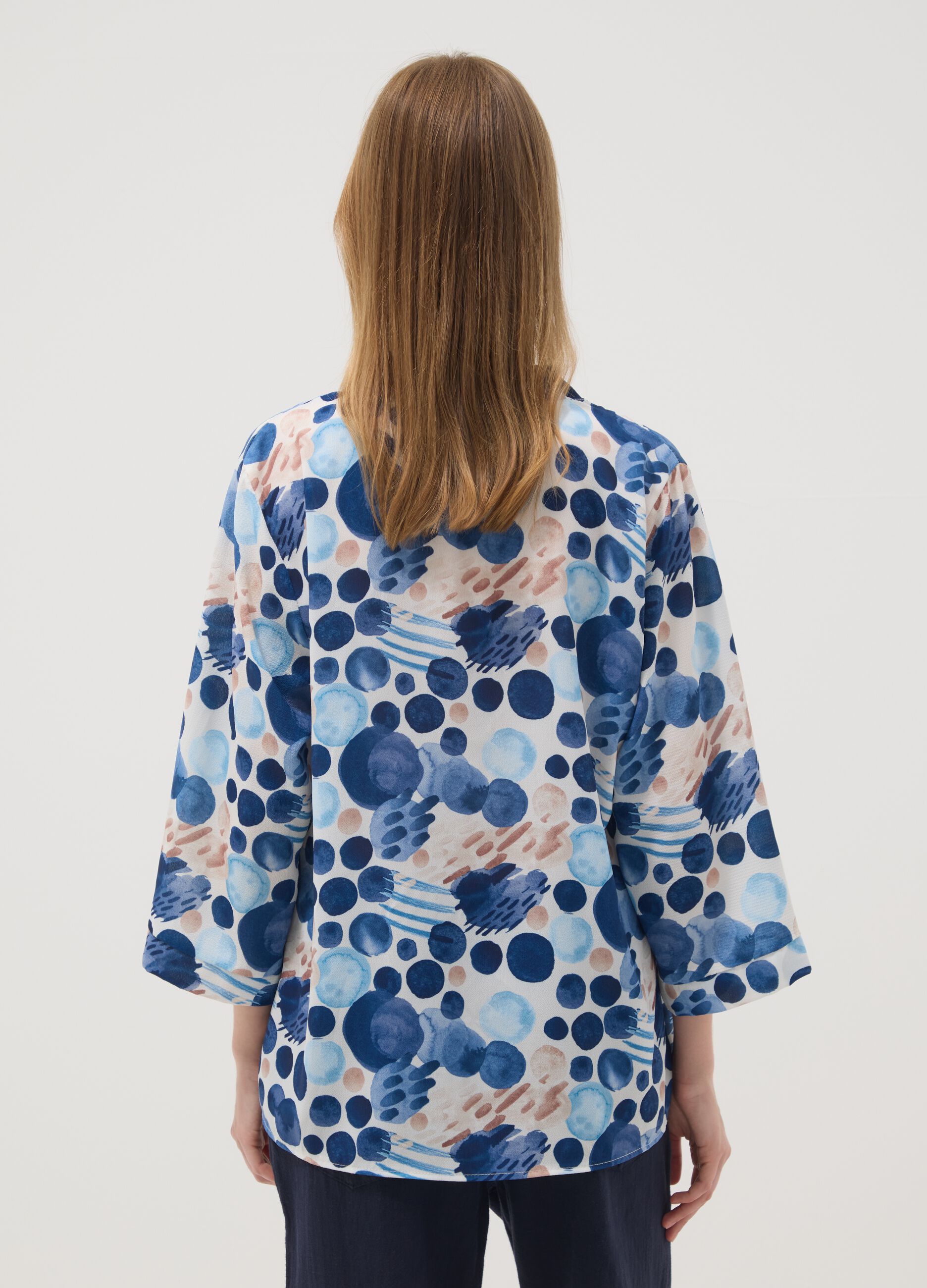 Blue patterned long-sleeve top