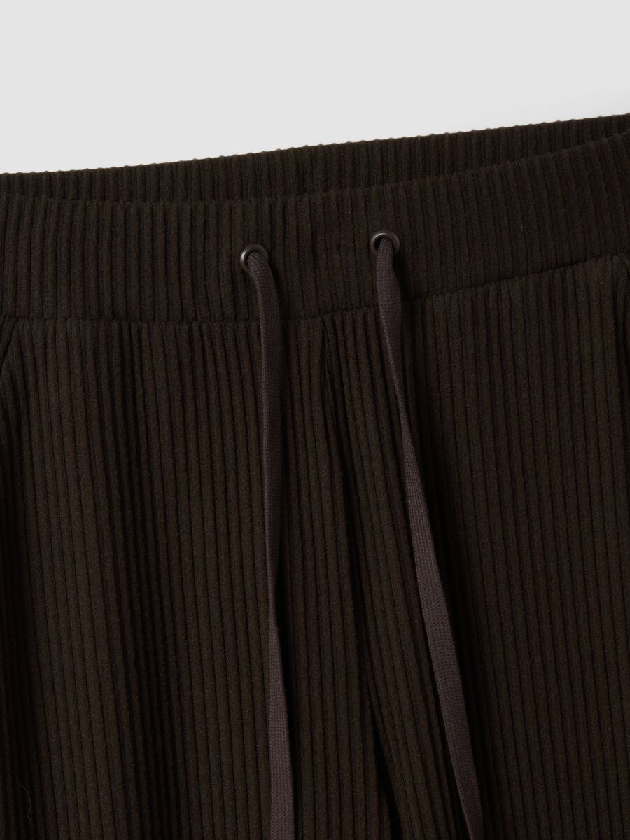 Brown ribbed stretch viscose straight-fit trousers_1