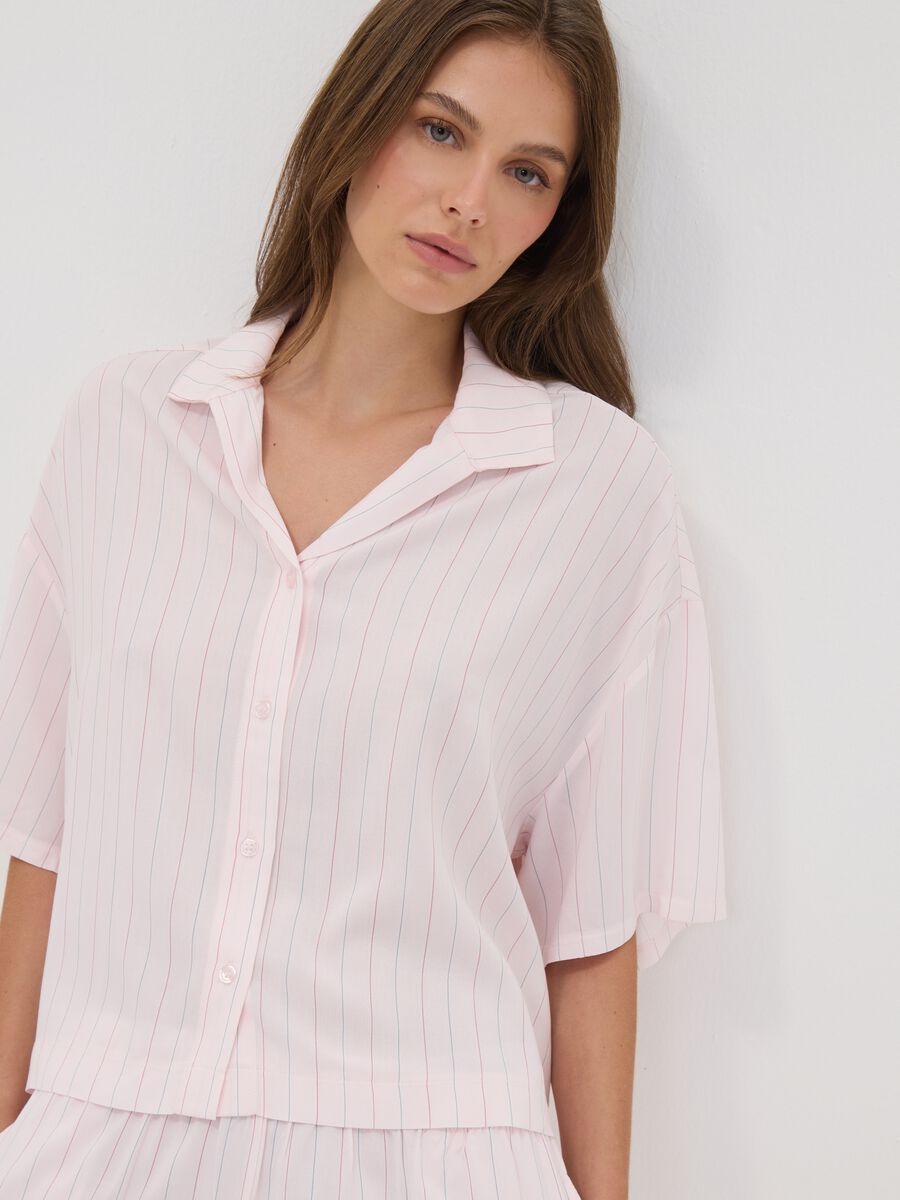 Pink pure viscose striped V-neck pyjamas, regular fit_2