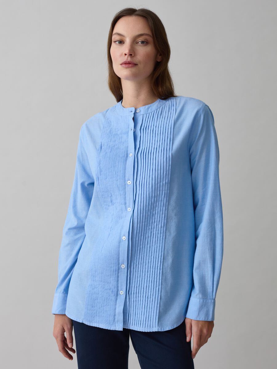 Chambray shirt with pleated detail_1