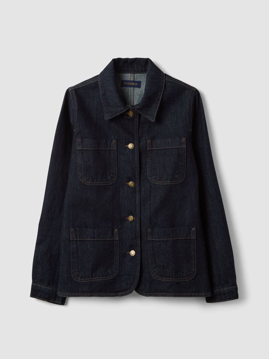 Blue pure cotton denim jacket, regular fit with buttons_0