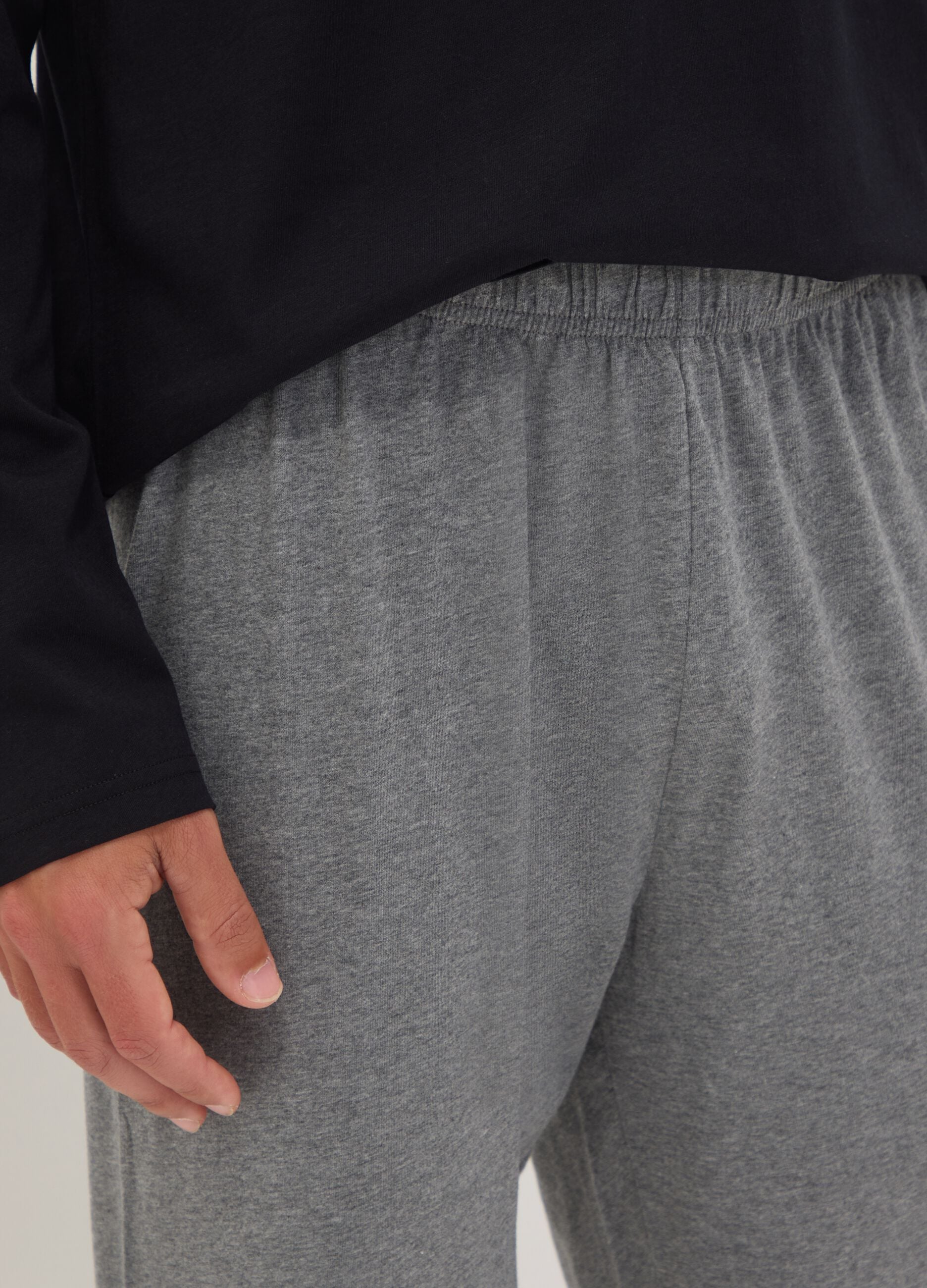 Black and grey pure organic cotton V-neck regular-fit pyjamas