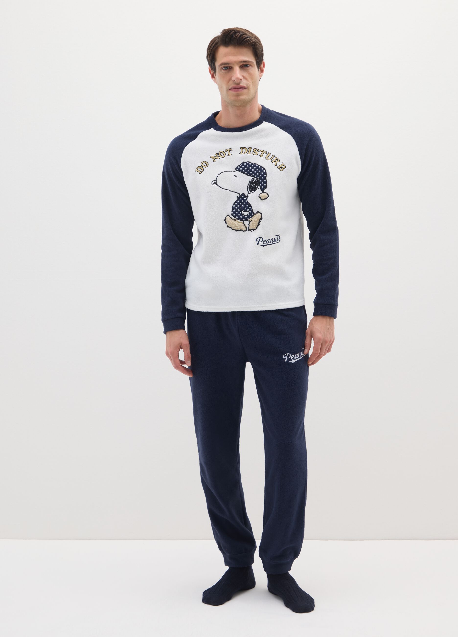 Multicolour regular fit pyjamas with Snoopy print in fleece