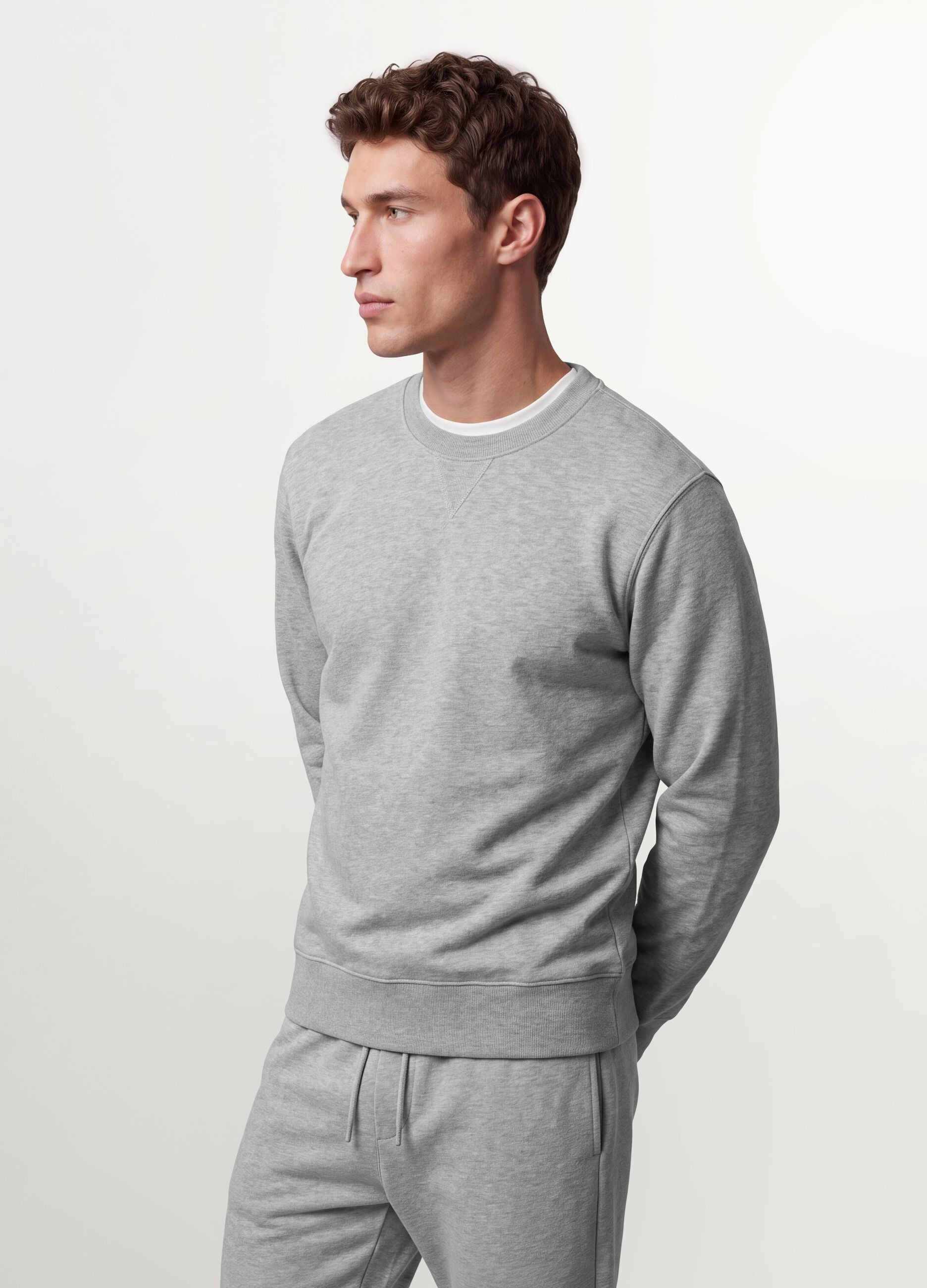 Grey crew-neck cotton-blend sweatshirt, regular fit