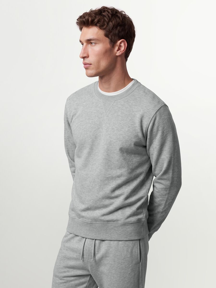 Grey crew-neck cotton-blend sweatshirt, regular fit_0