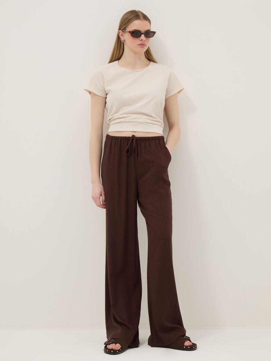 Brown viscose and linen blend joggers &ndash; relaxed fit_0