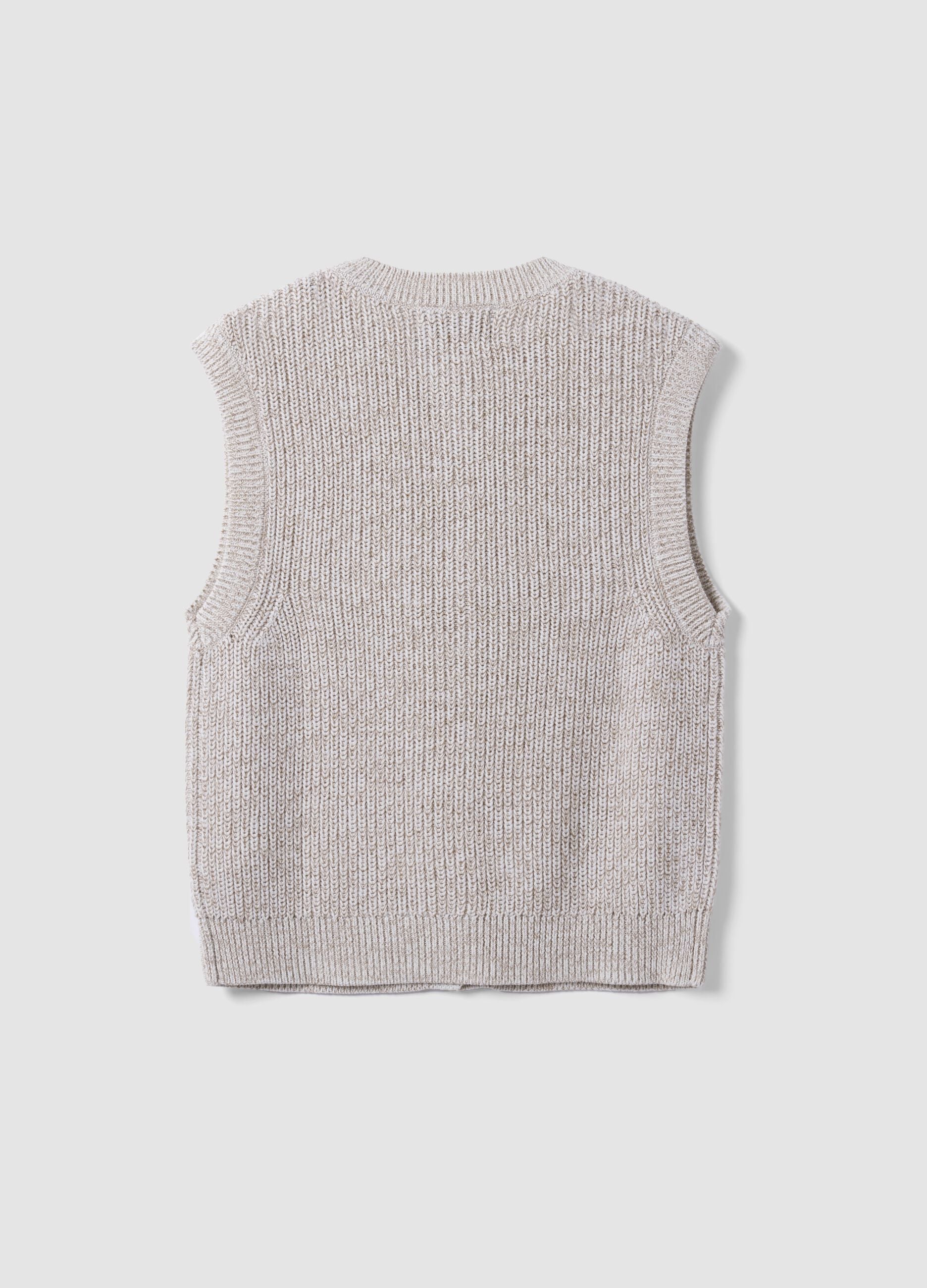 White pure cotton knitted gilet with crew neck, regular fit