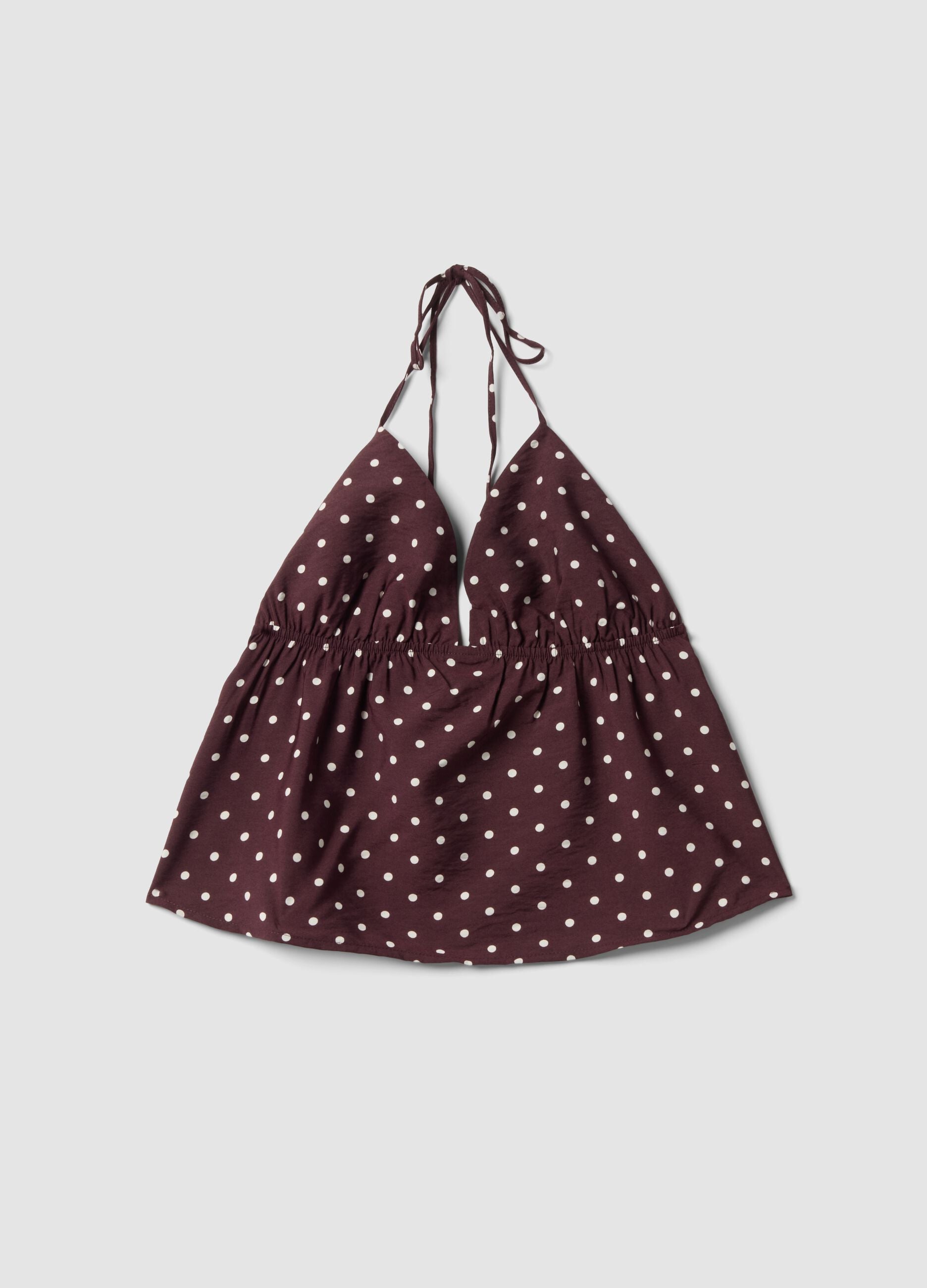 Brown polka-dot viscose-blend top
