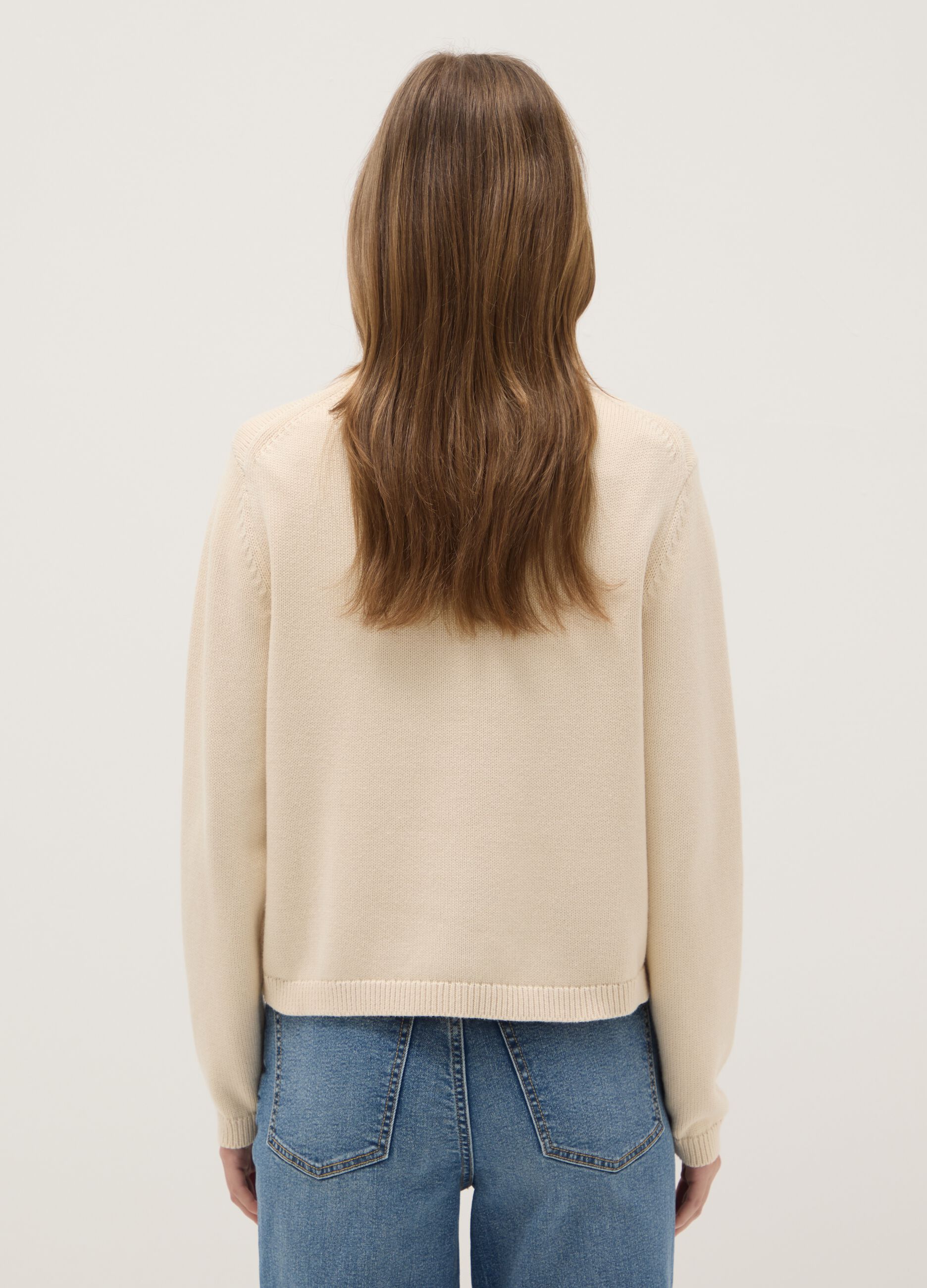 Beige V-neck cardigan in pure cotton with regular fit