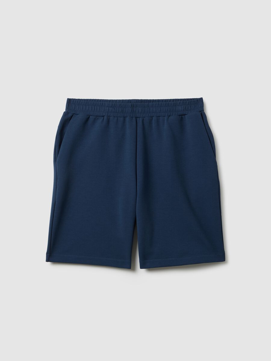 Regular fit blue stretch cotton bermuda shorts_4