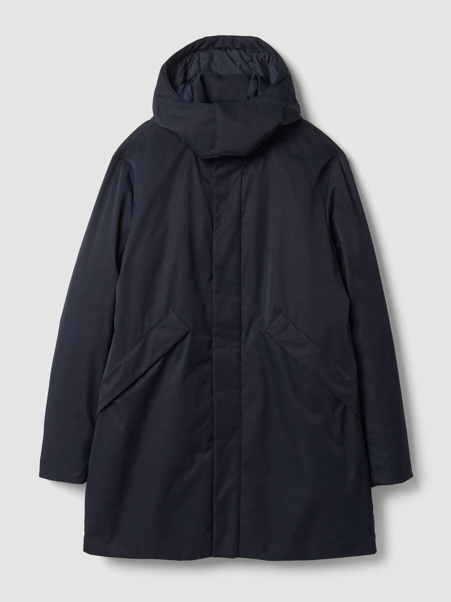 Giaccone imbottito blu con cappuccio regular fit idrorepellente_0