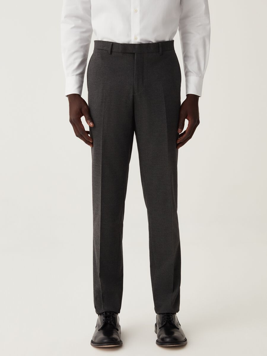 Mélange grey slim-fit trousers_1