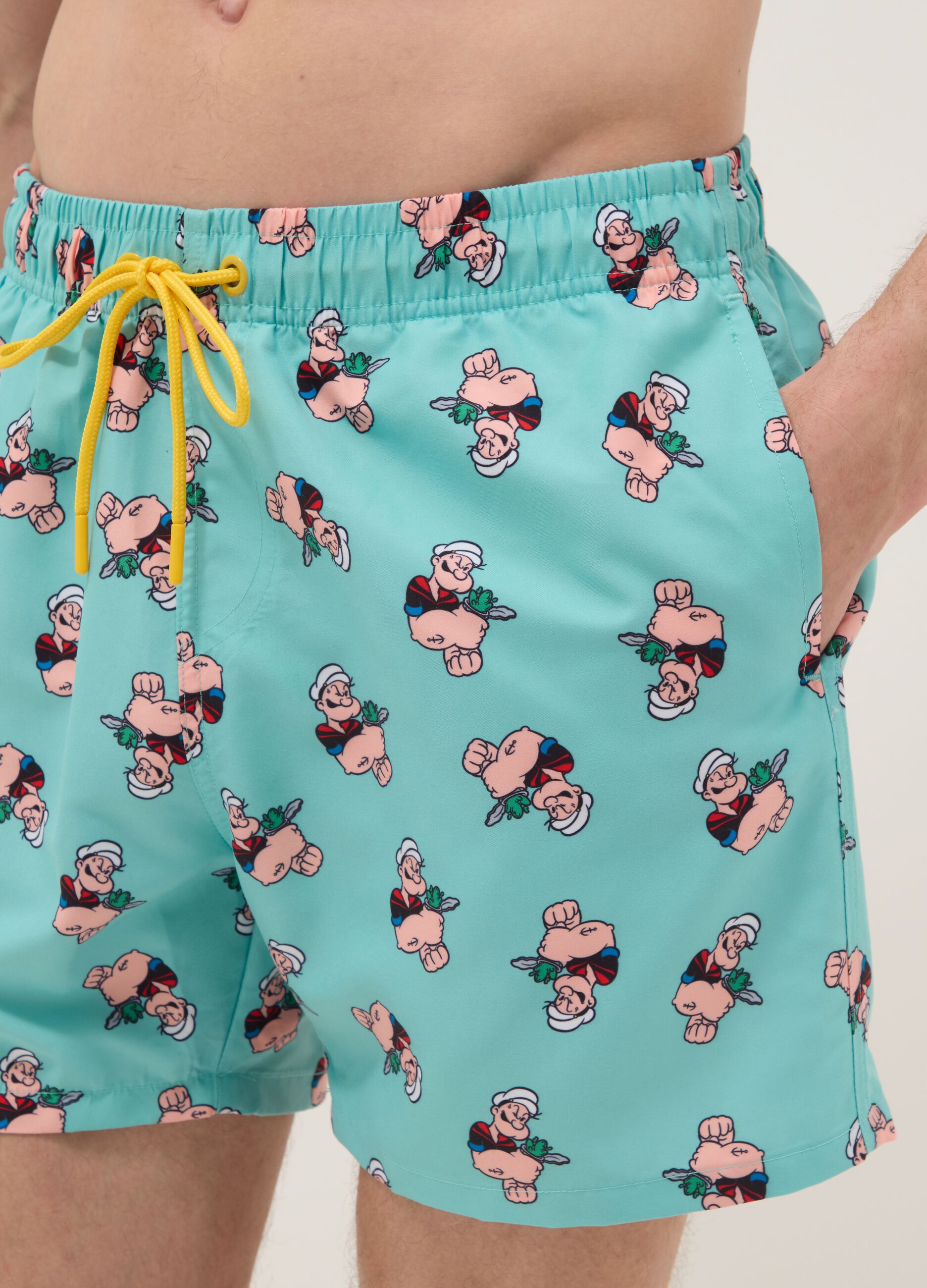 Blue Swim Shorts with Popeye Prints