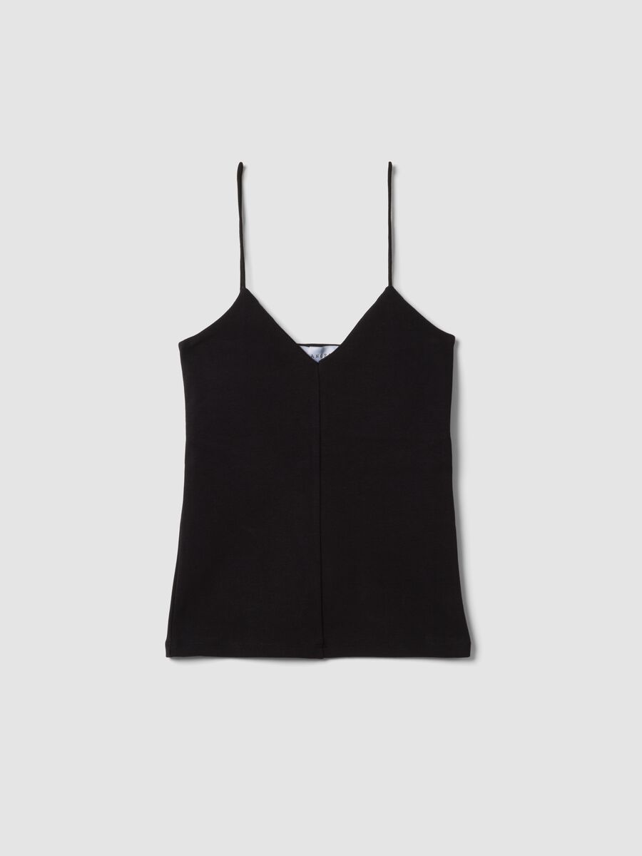 Black organic cotton tank top with thin straps_0