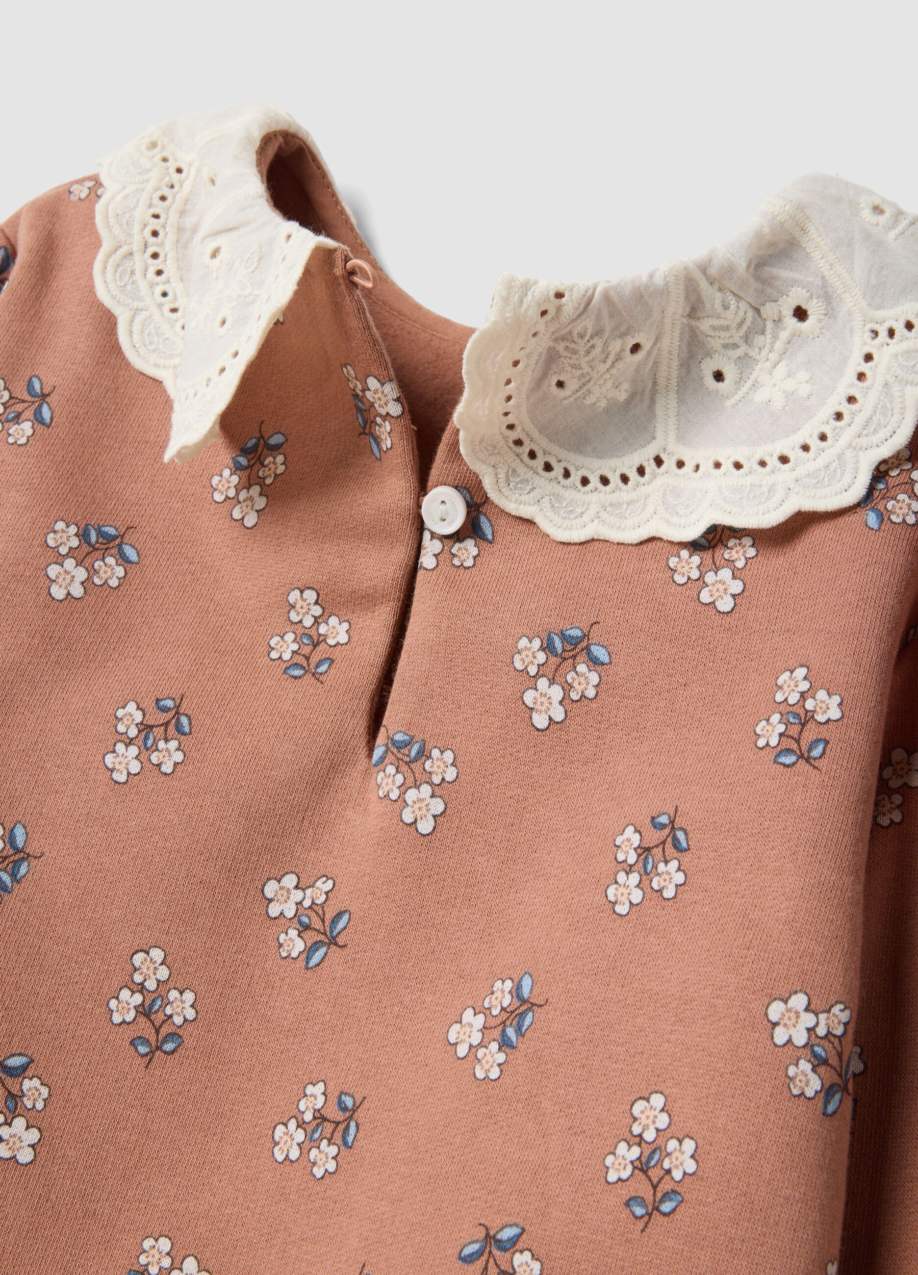 Pink and denim pure cotton set with floral print