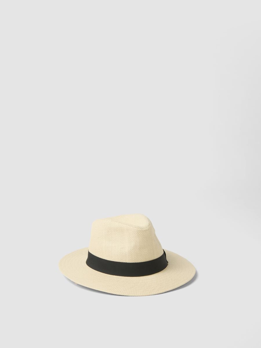 Beige fedora hat in pure paper fabric, unlined_0