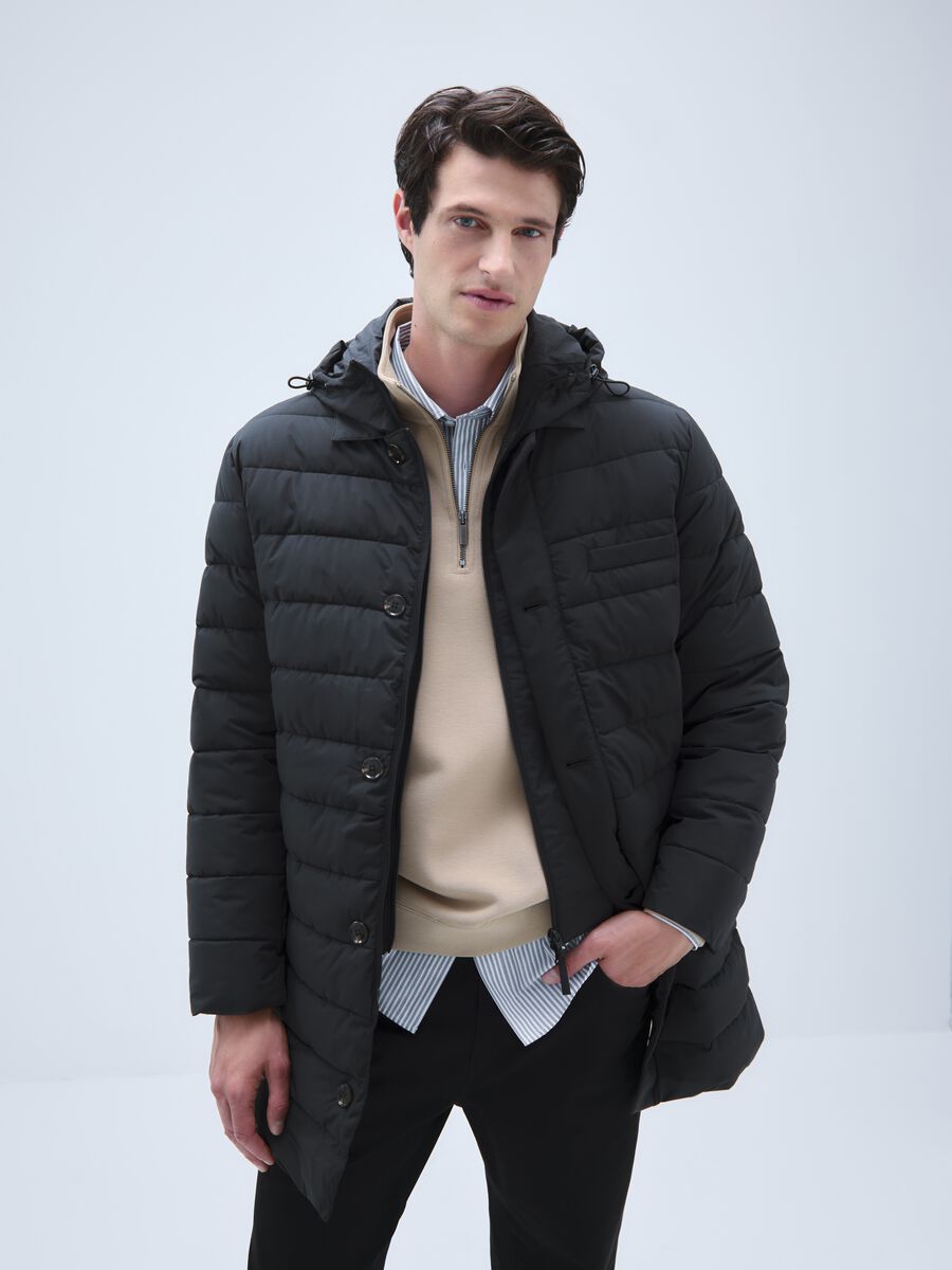 Black regular fit parka jacket with zip_0