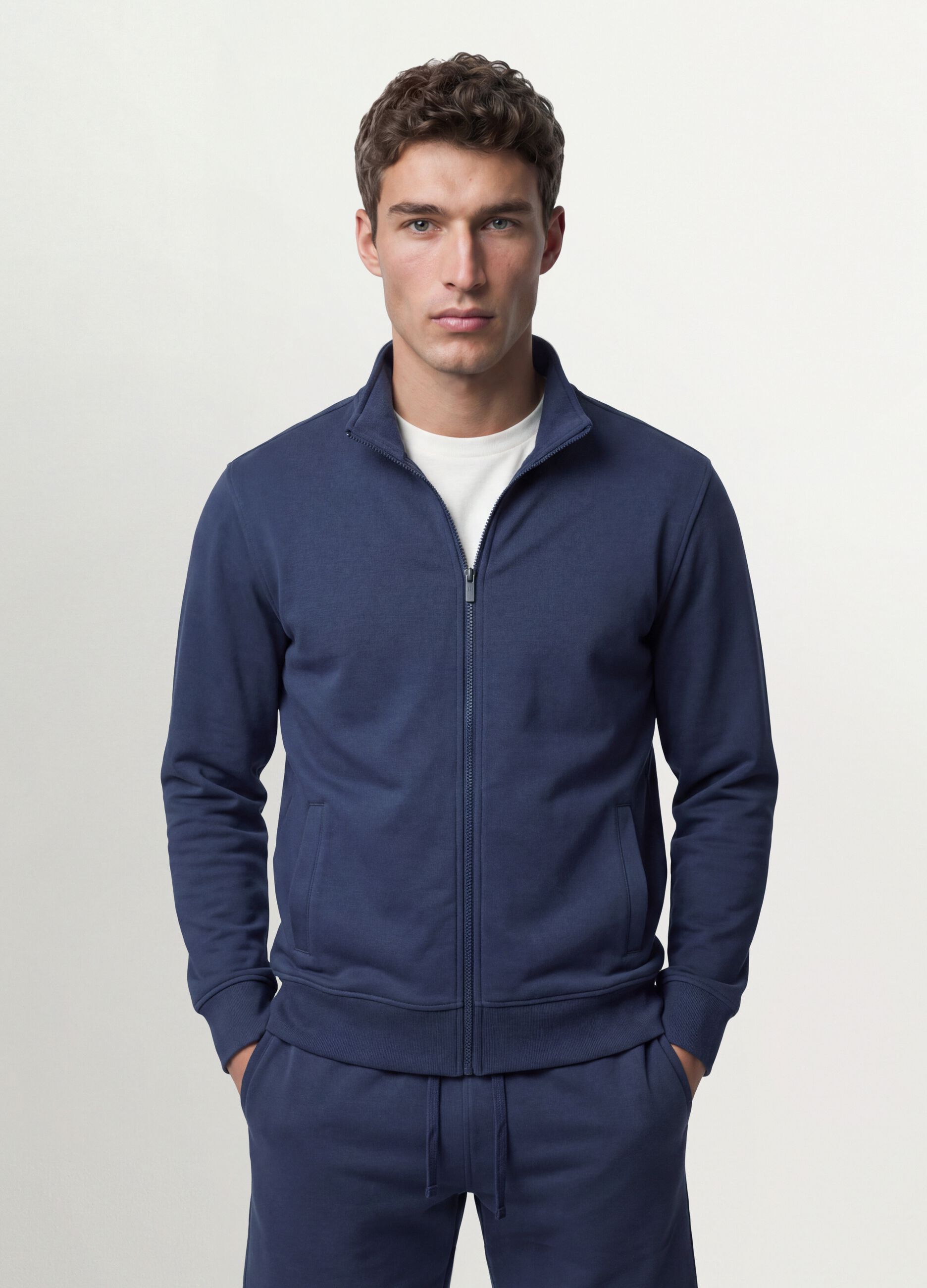 Graues Sweatshirt aus Baumwollmix mit Rundhalsausschnitt und Rei&szlig;verschluss, Regular Fit