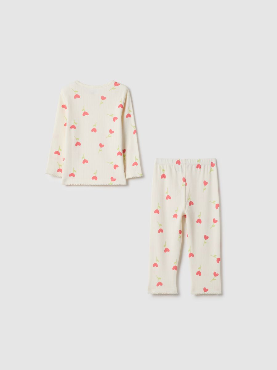 Multi-coloured regular fit pure cotton pyjamas with hearts for infants_3