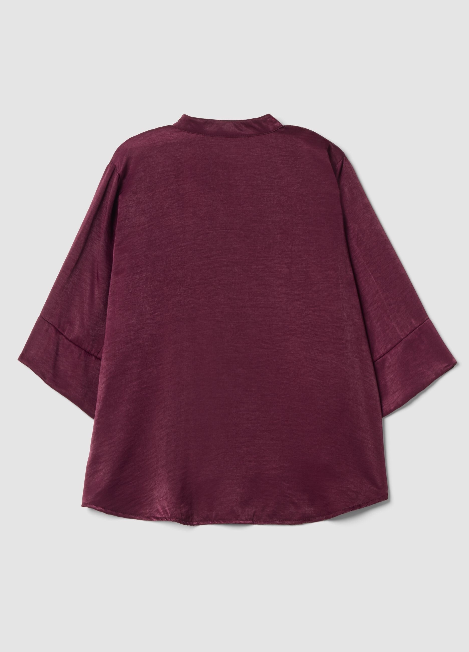 Red regular-fit viscose-blend blouse with Mandarin collar