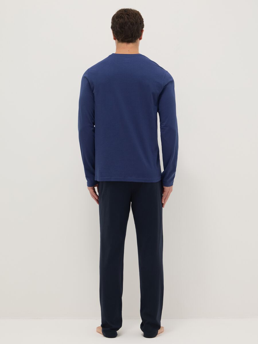 Blue crew neck long sleeve pyjama in pure cotton regular fit_2