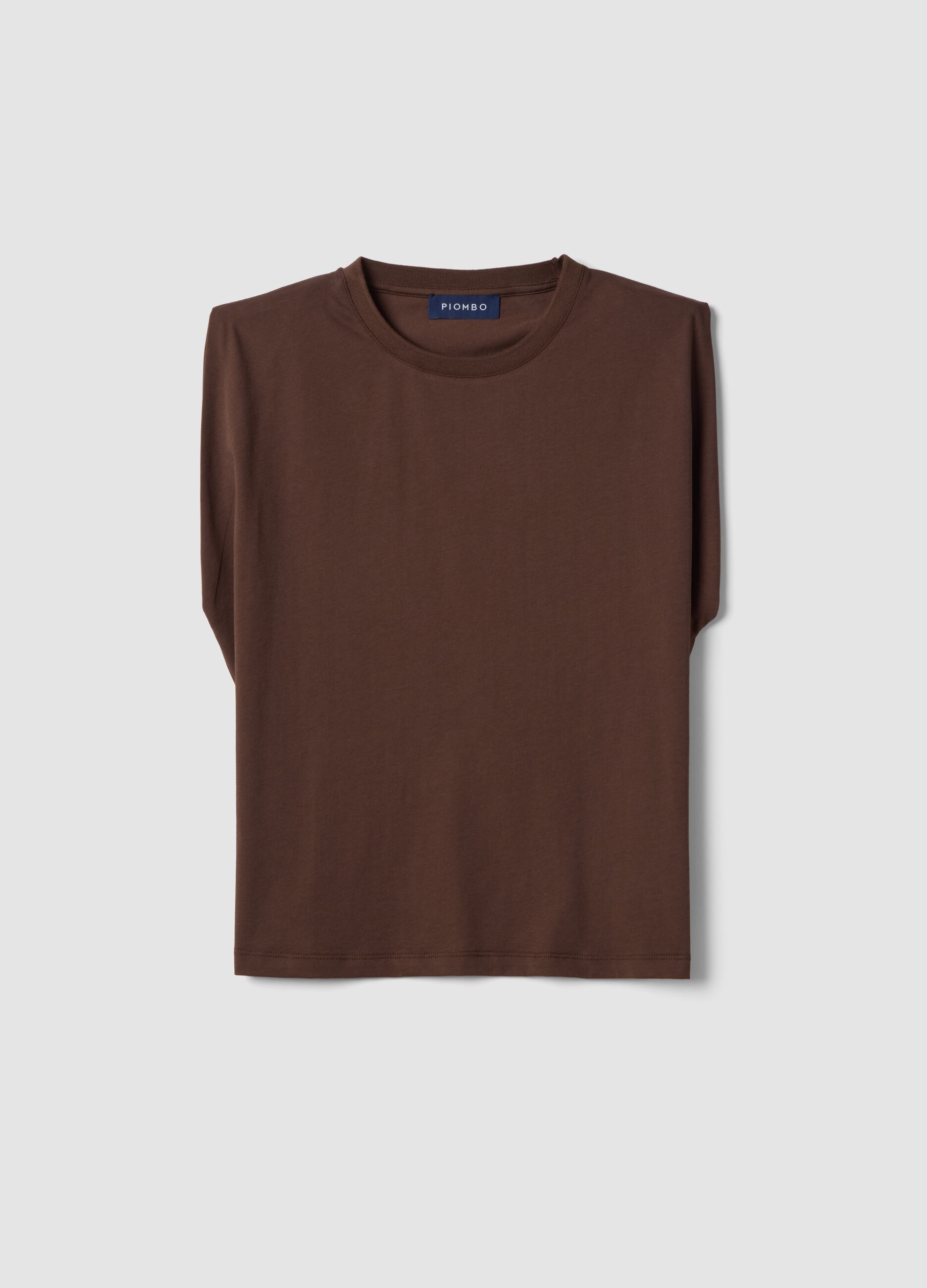 Brown short-sleeved cotton-blend T-shirt