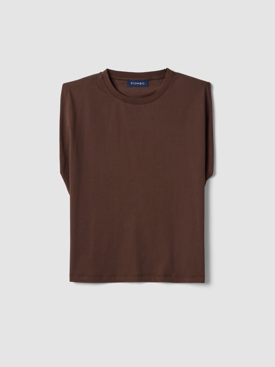Brown short-sleeved cotton-blend T-shirt_4