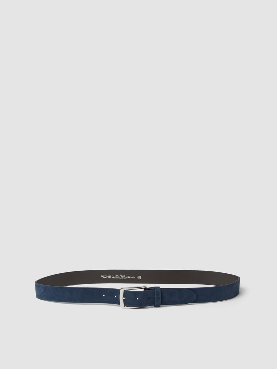 Blue genuine leather belt with metal buckle_0