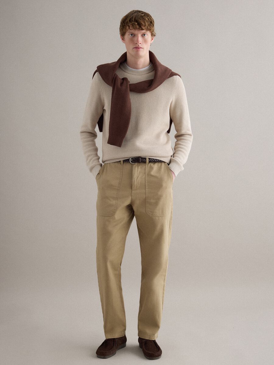 Beige Baumwoll-Leinen-Hose mit Regular Fit_0