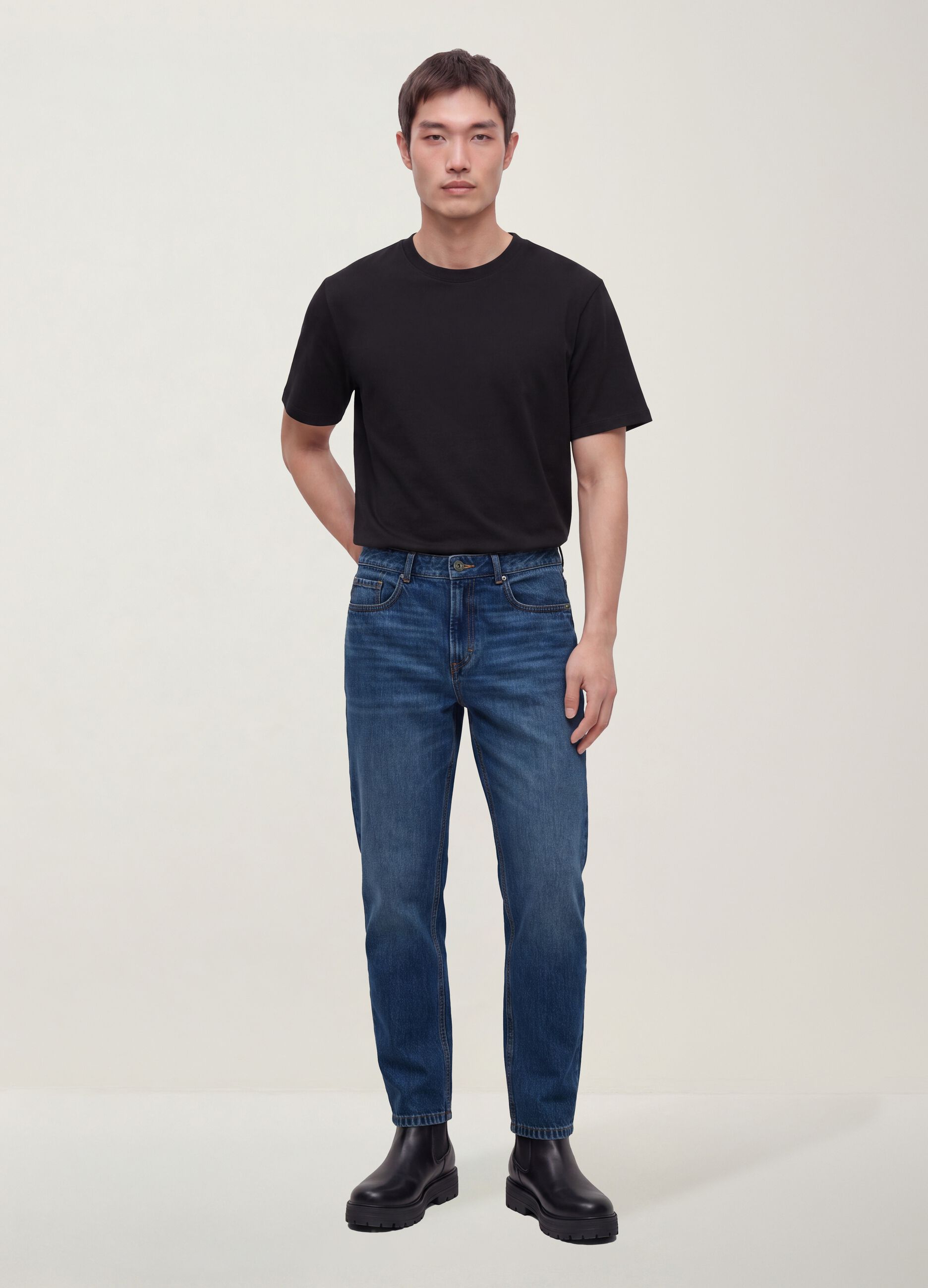 Pure cotton denim jeans, regular tapered fit