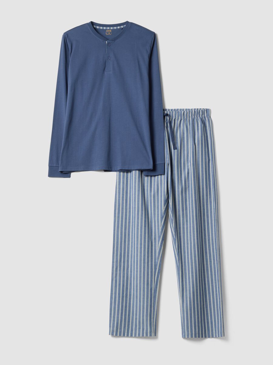 Blauer Pyjama aus reiner Bio-Baumwolle mit Serafino-Kragen, Regular Fit_4