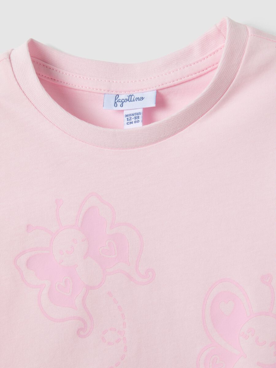 T-shirt in puro cotone rosa da bimba regular fit con farfalle_2