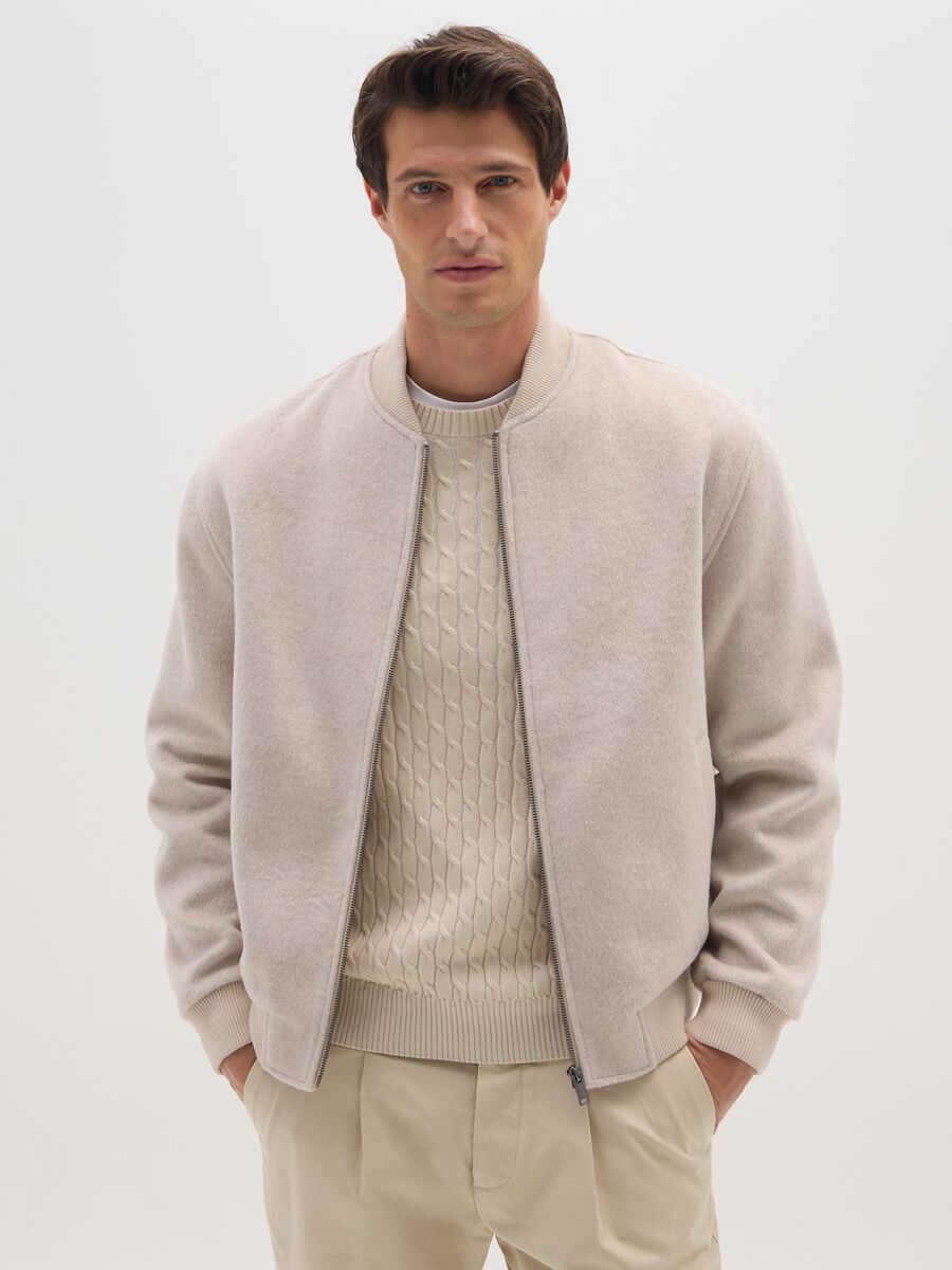 Beige wool blend bomber regular fit with zip_0