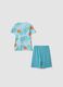 Pigiama corto in puro cotone azzurro da ragazzo con stampe_1