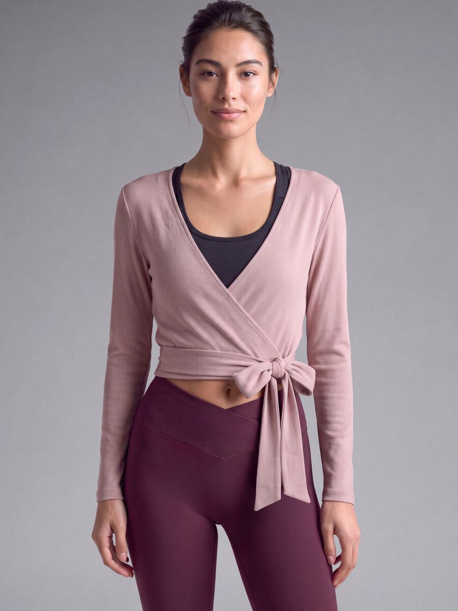 Pink stretch-cotton cardigan with deep V-neck_2