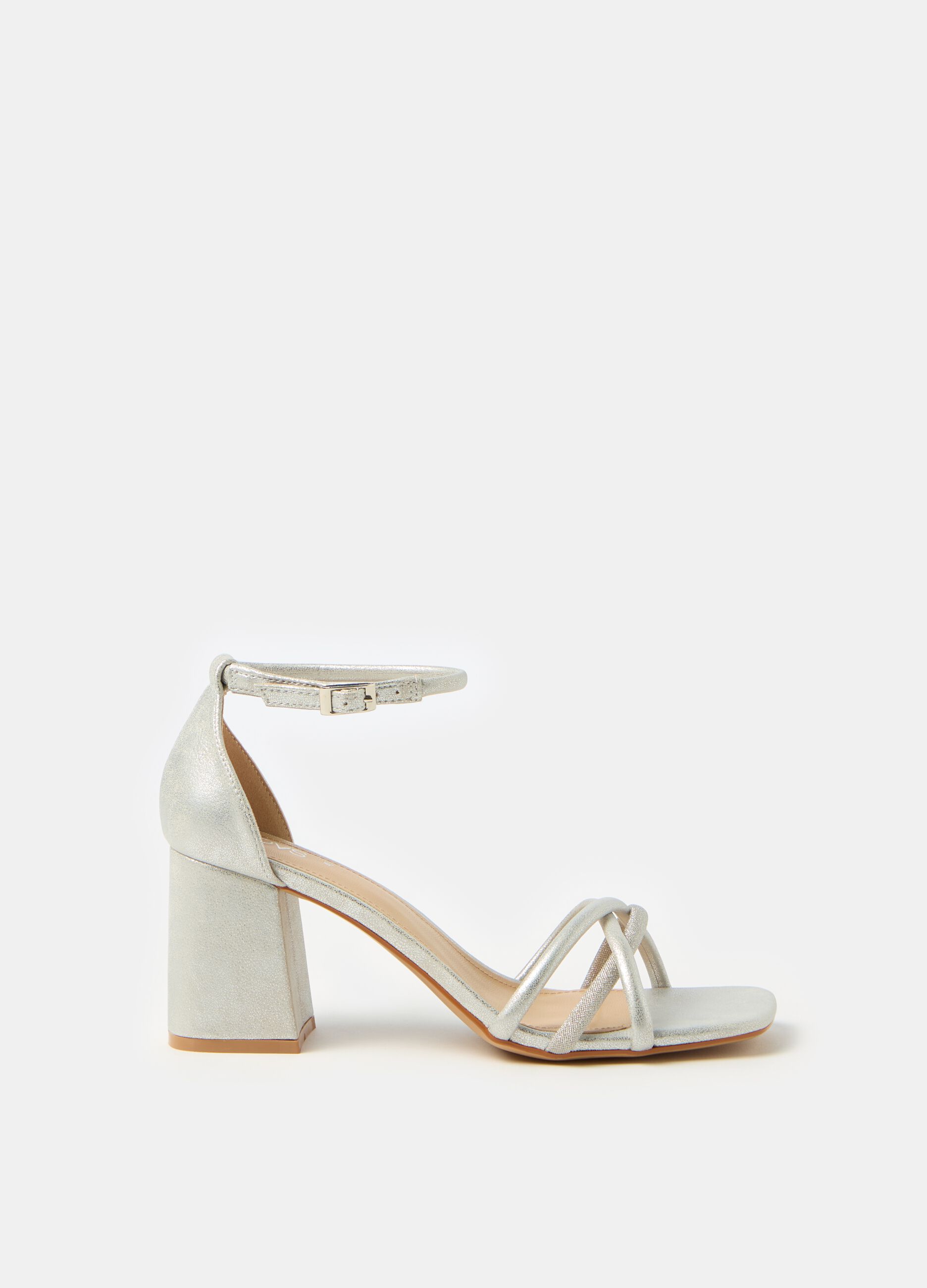 Silver sandals with criss-cross straps