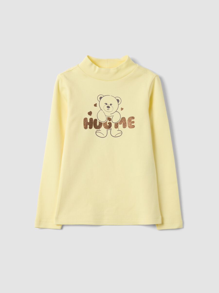 Gelbes T-Shirt aus reiner Bio-Baumwolle mit Stehkragen_0