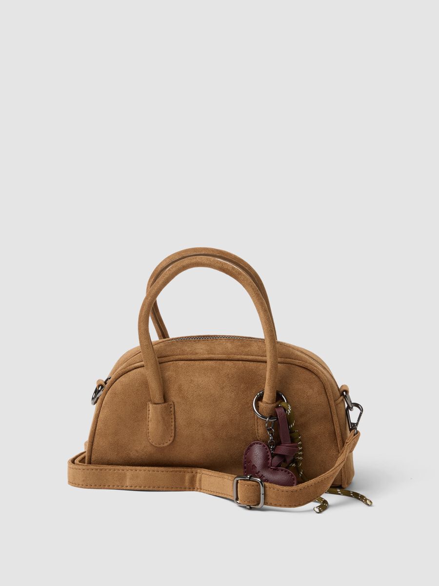 Borsa marrone a doppi manici in tessuto elasticizzato_0