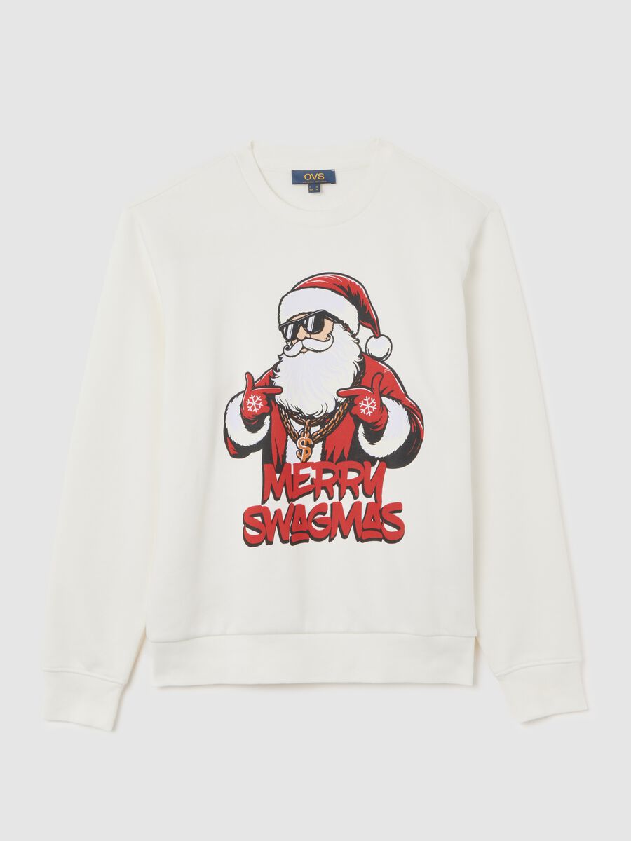 White cotton blend regular fit sweatshirt with Christmas print_4