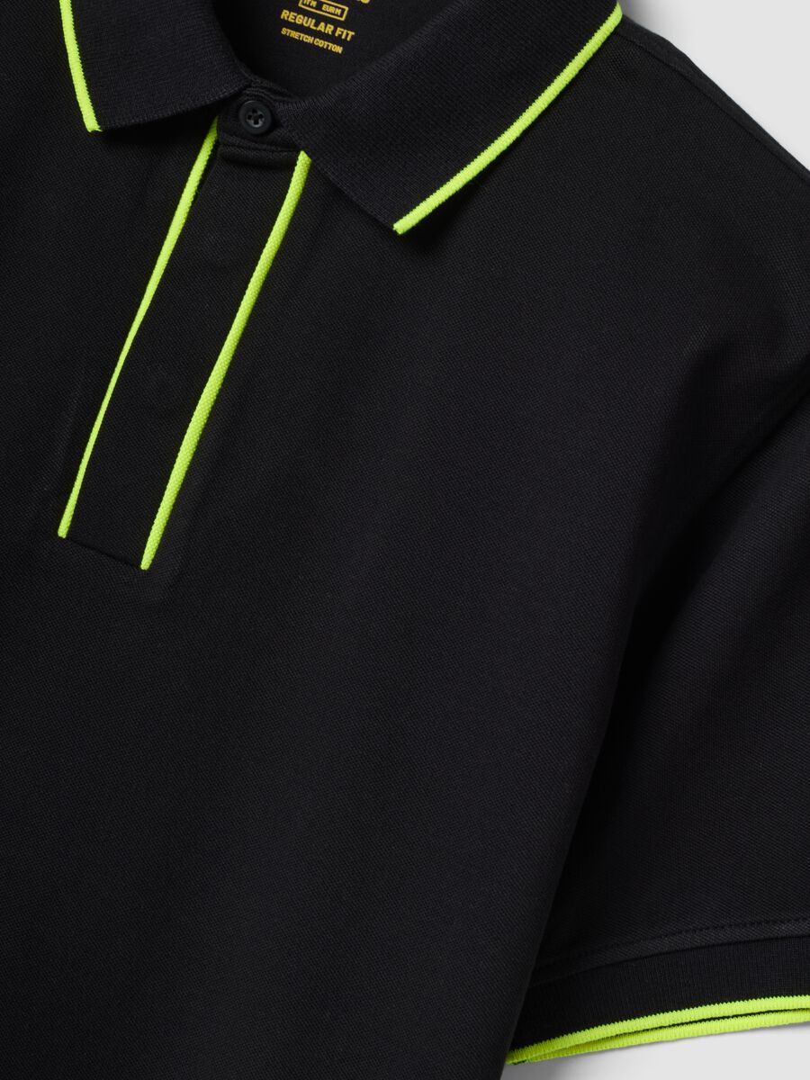 Blue stretch cotton polo with contrast piping_5