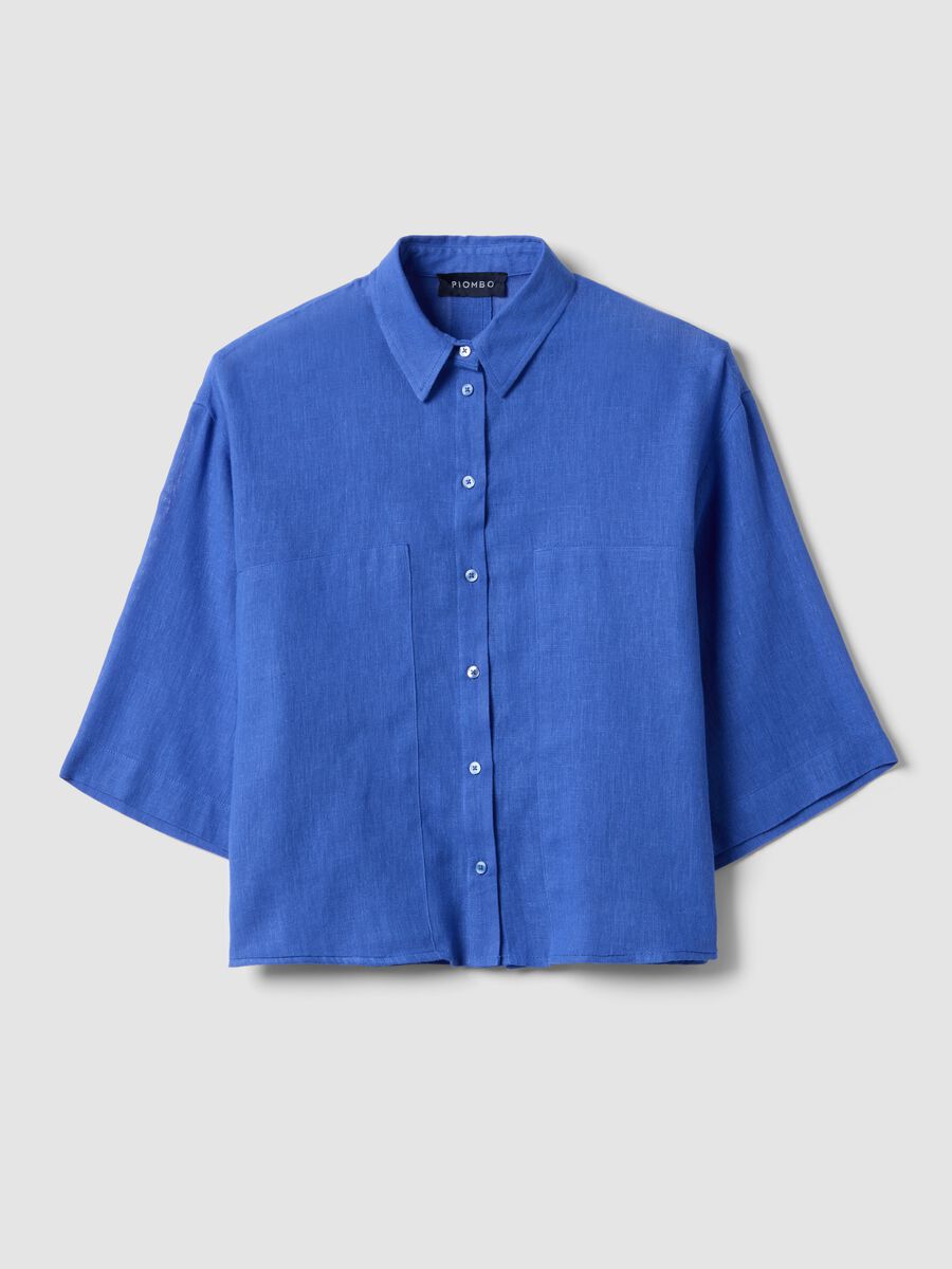 Blue Linen Blend Oversized Fit Shirt_4