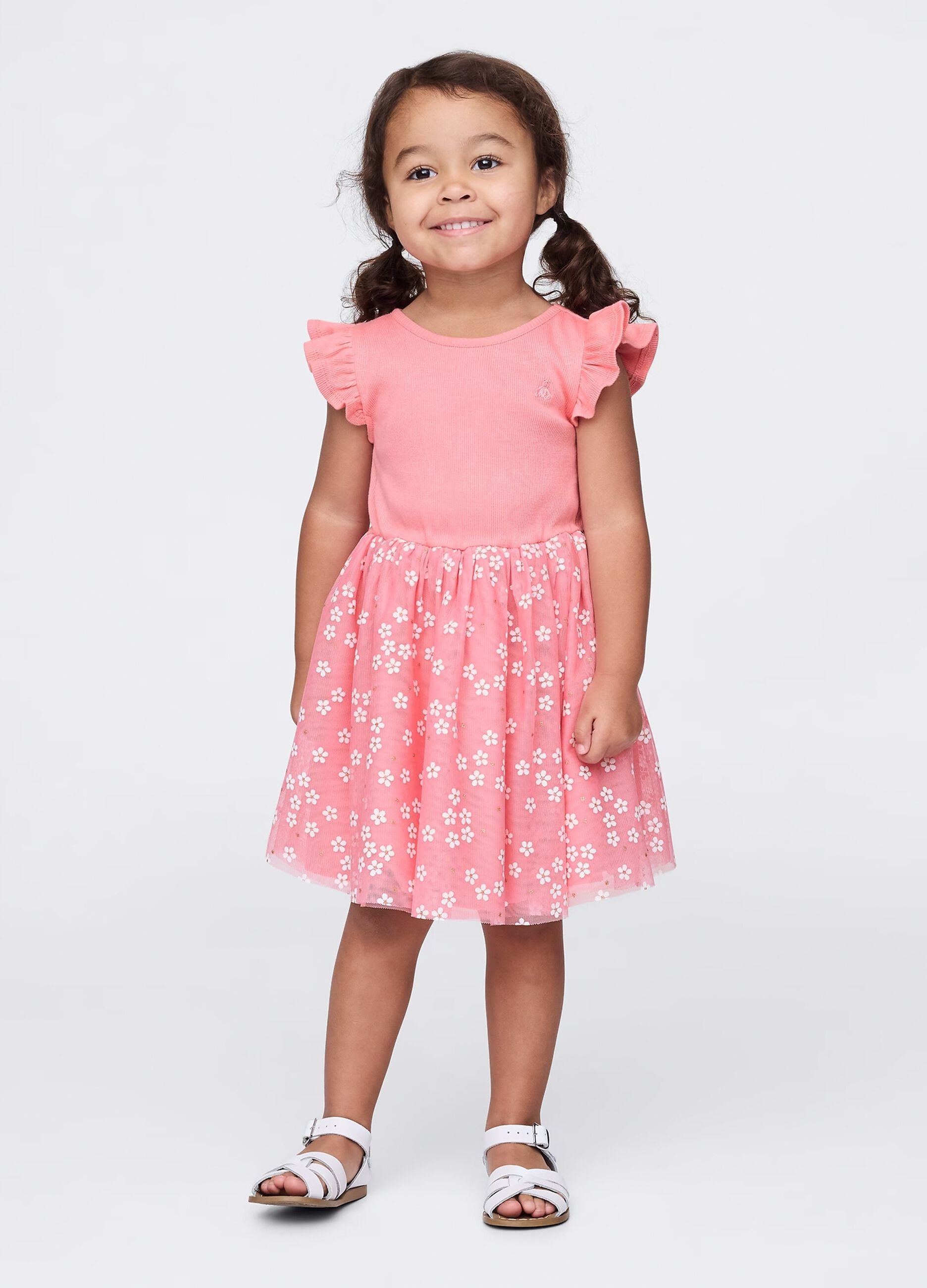 Pink dress with floral tulle skirt