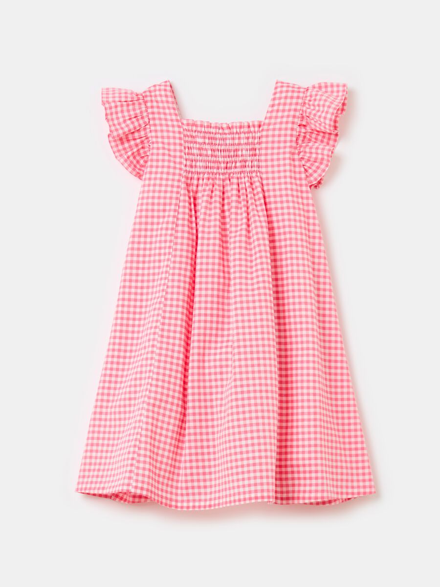 Gingham dress in cotton with smock stitch_1