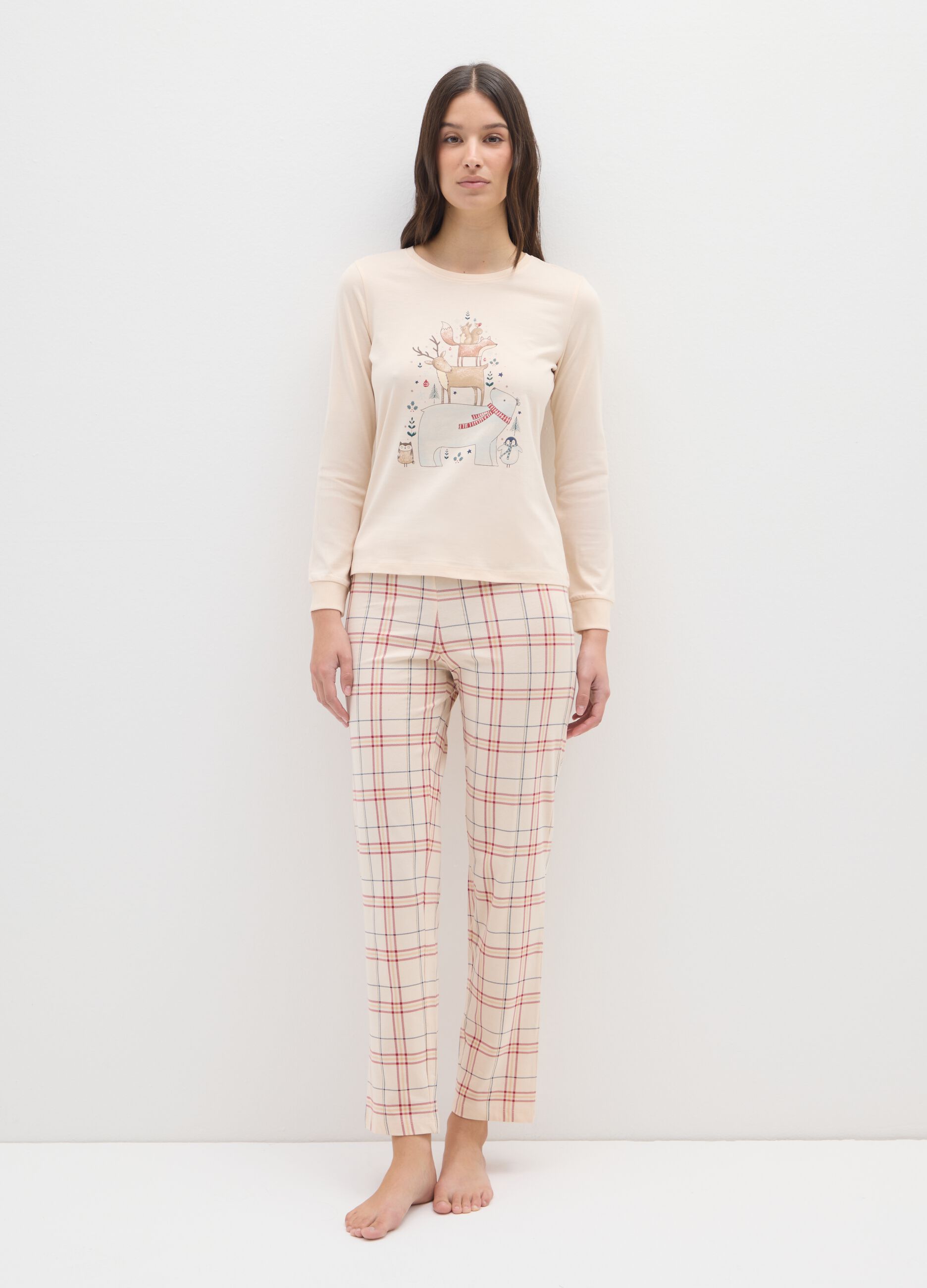 Multicolour checked pyjamas in pure cotton regular fit with print