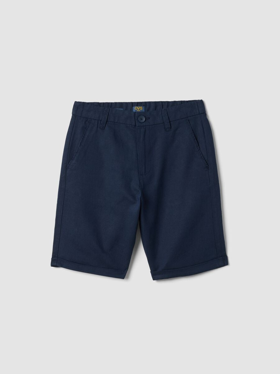 Boys&rsquo; blue linen and cotton blend regular-fit shorts_0