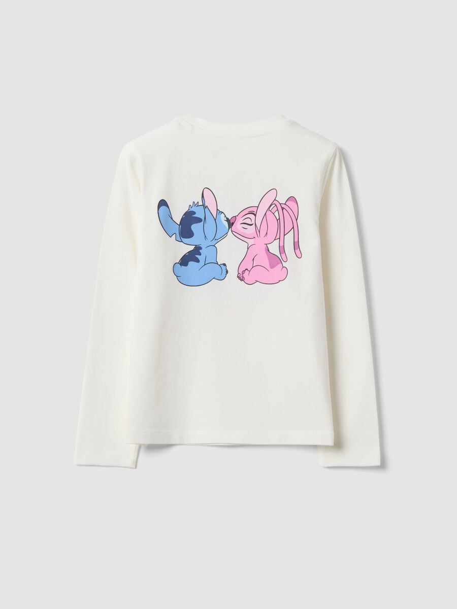 White stretch cotton T-shirt with Lilo & Stitch print for girls_1