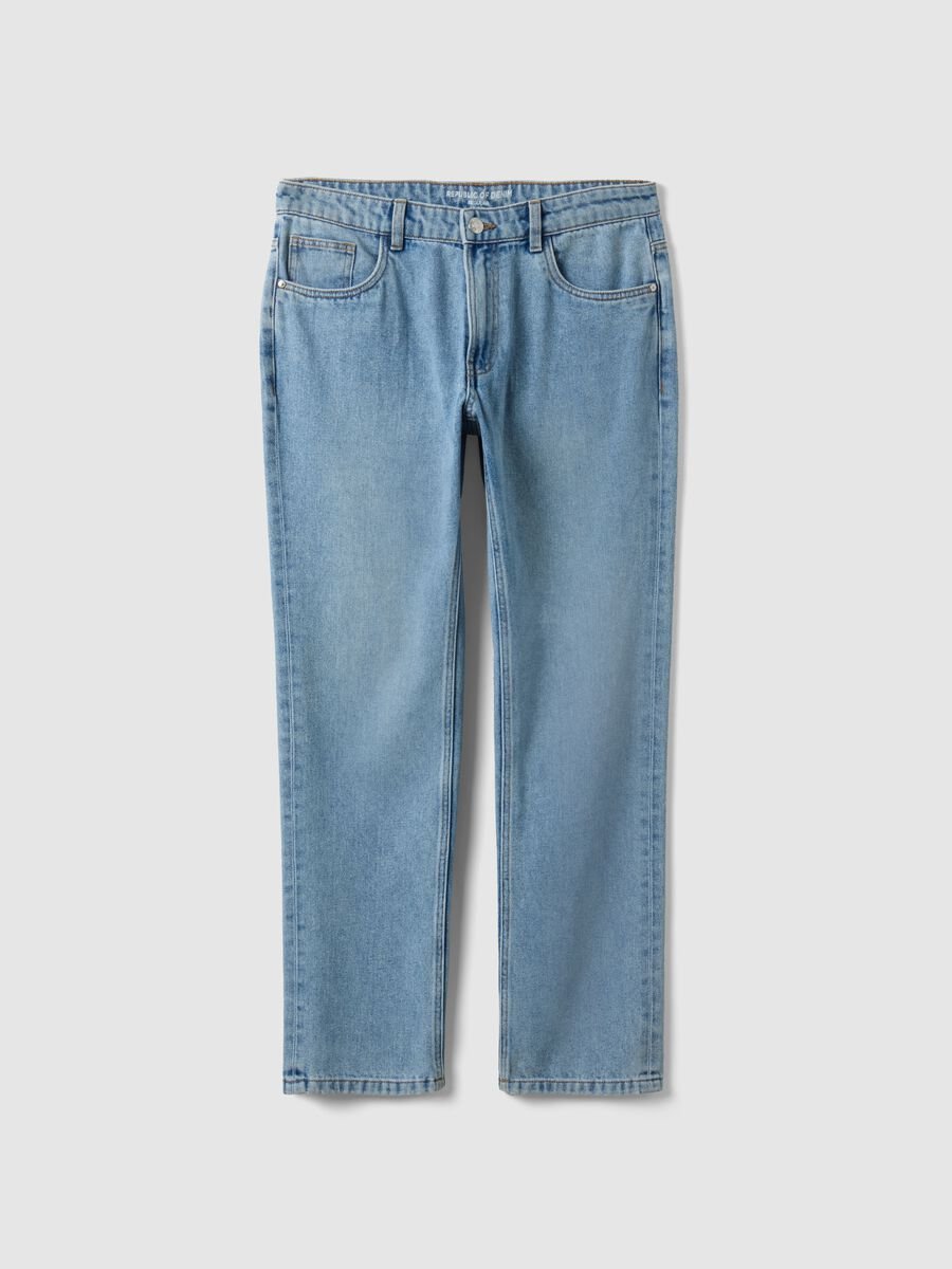 Blue cotton blend trousers in regular fit_4