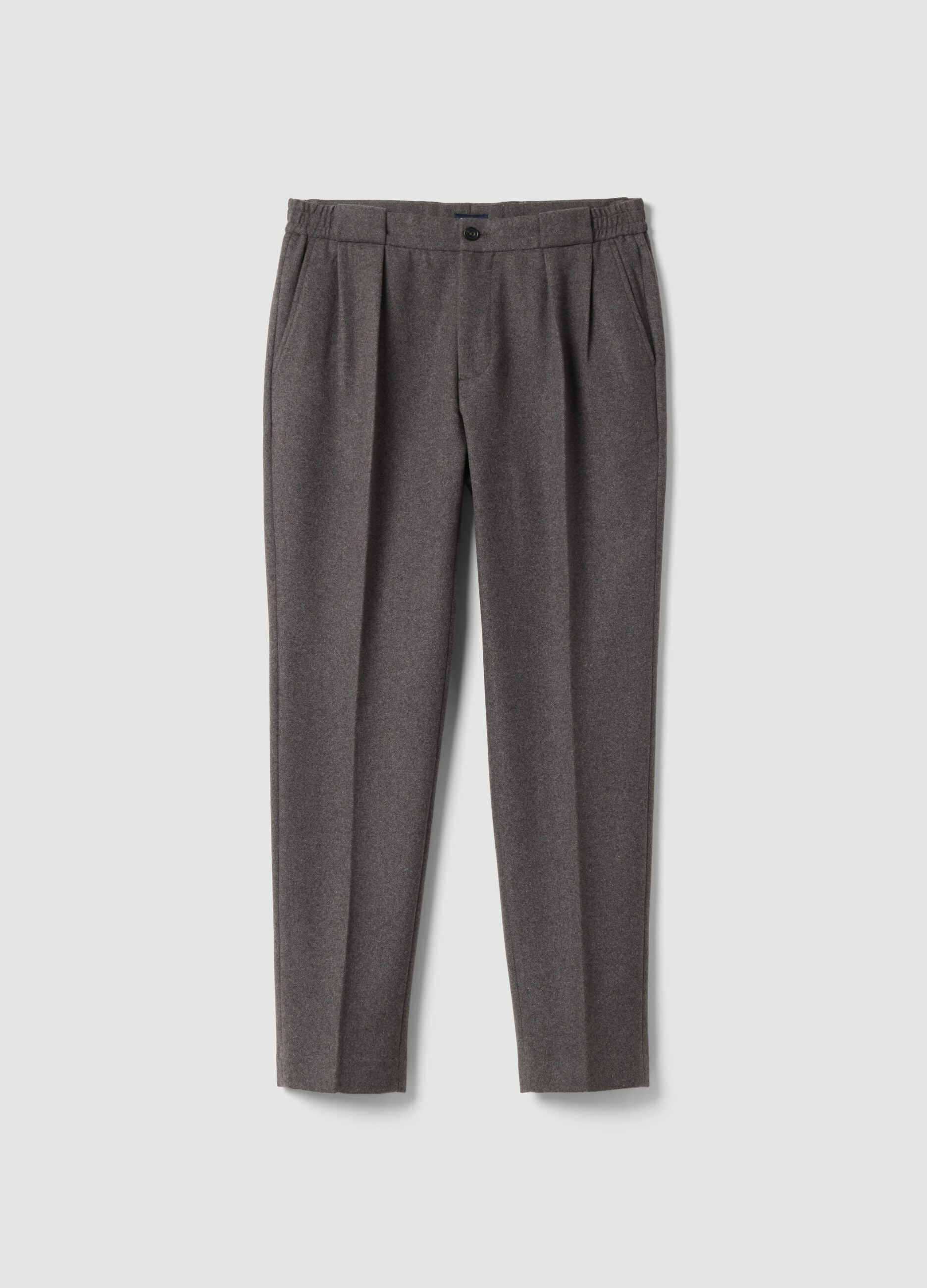 Grey wool and viscose blend formal carrot-fit trousers